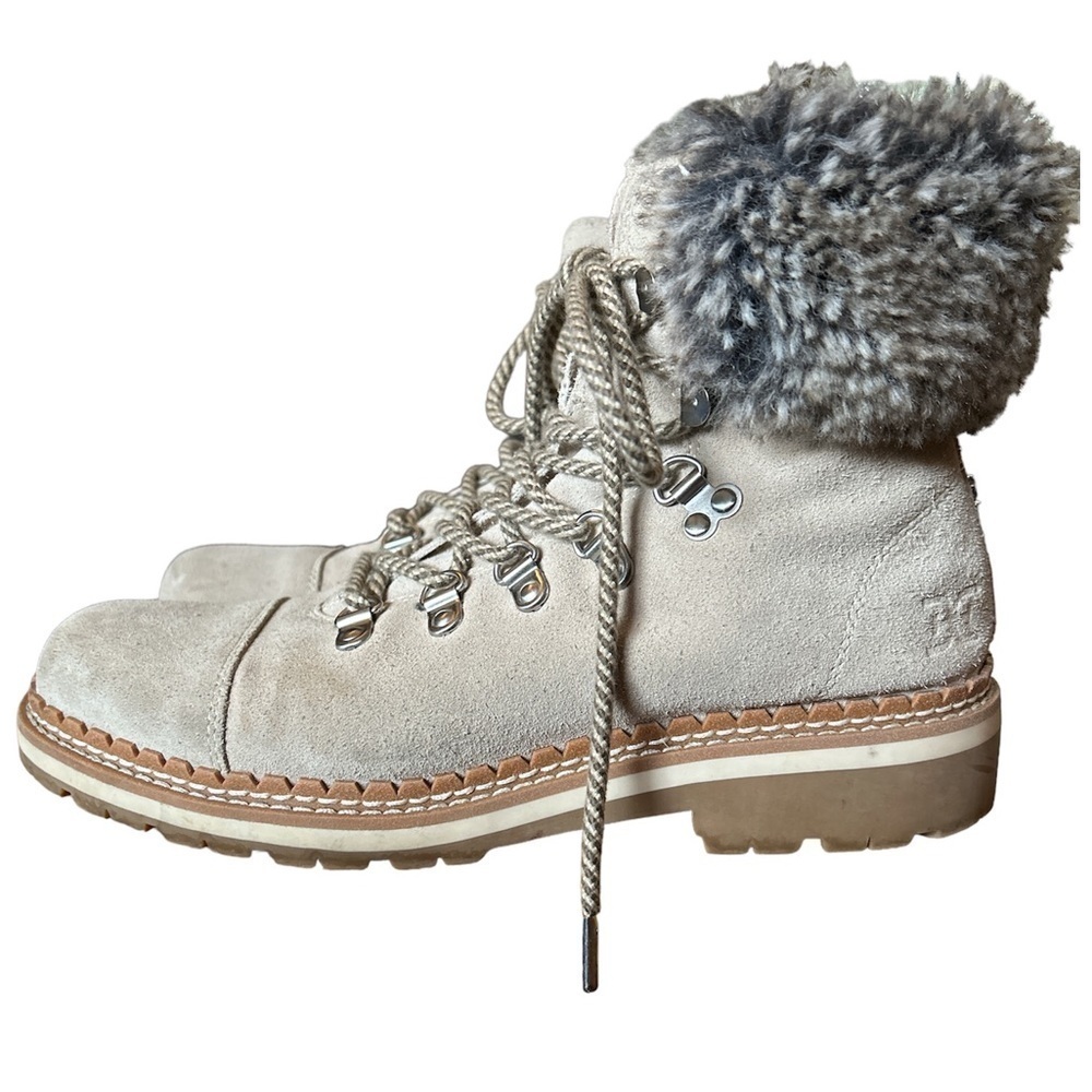 Sam Edelman Bowen Gray Suede Lace Up Faux Fur Trim Lug Sole Ankle Boots - 7 - Picture 3 of 11